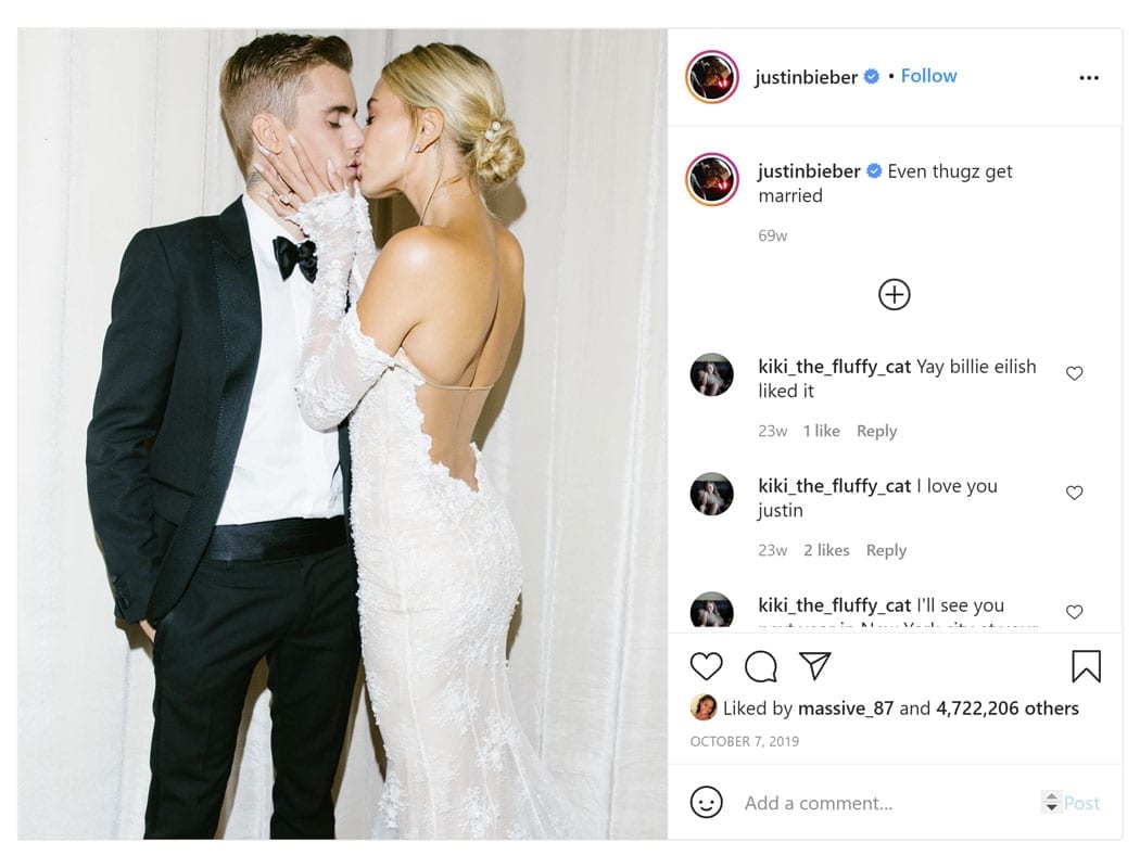 Justin And Hailey Bieber Wedding Photo Instagram