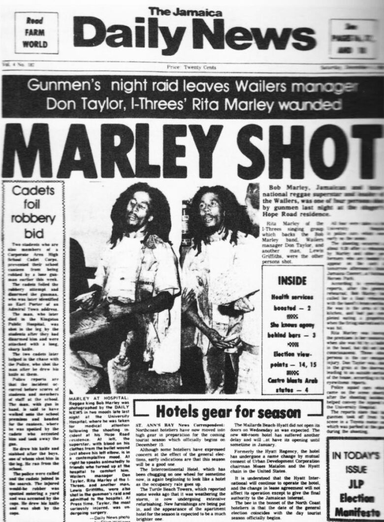 Bob Marley Shot The Jamaica Daily News 1976